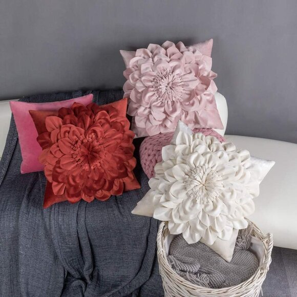 3D Flower Handmade Throw Pillow Covers Decorative Cushion Covers Soft Velvet Pil - Picture 2 of 9